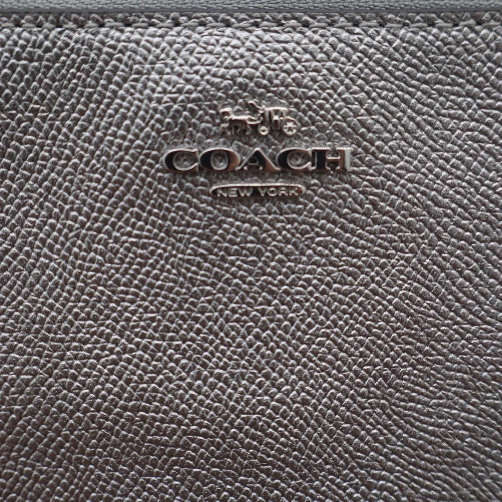 Coach Small Wristlet Metallic Silver Crossgrain Leather Zip Pouch